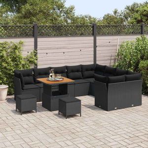 Poly-Rattan Gartensofa Set, 12-teilig, Schwarz