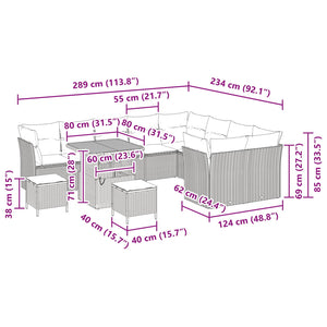 Poly-Rattan Gartensofa Set, 12-teilig, Schwarz