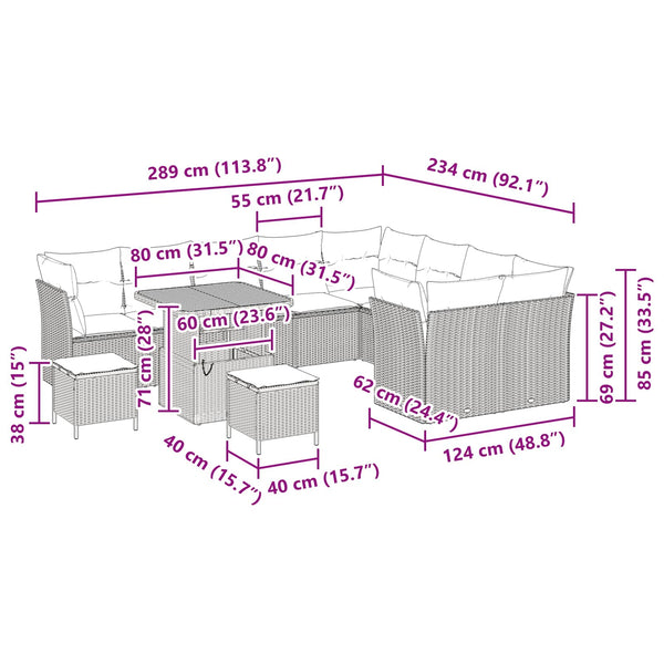 Poly-Rattan Gartensofa Set, 12-teilig, Schwarz