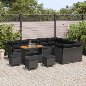 Gartensofa Set Schwarz Poly-Rattan 13-teilig