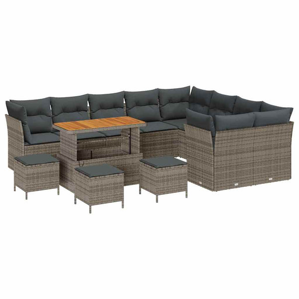 Gartensofa Set Grau Poly-Rattan 13-teilig