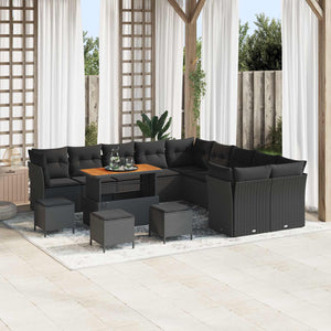 Schwarzes Poly-Rattan Gartensofa-Set, 14-teilig