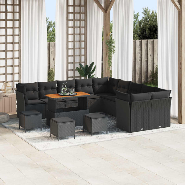 Schwarzes Poly-Rattan Gartensofa-Set, 14-teilig