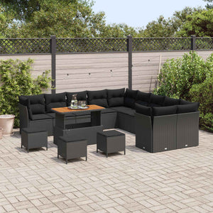Schwarzes Poly-Rattan Gartensofa-Set, 14-teilig
