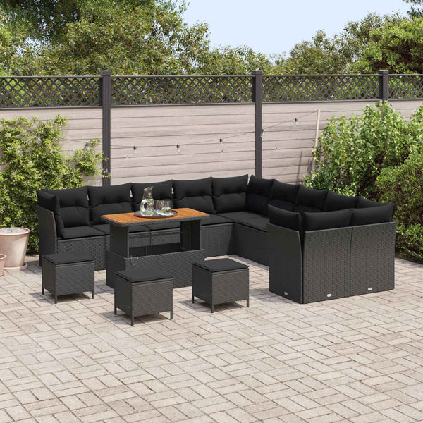 Schwarzes Poly-Rattan Gartensofa-Set, 14-teilig