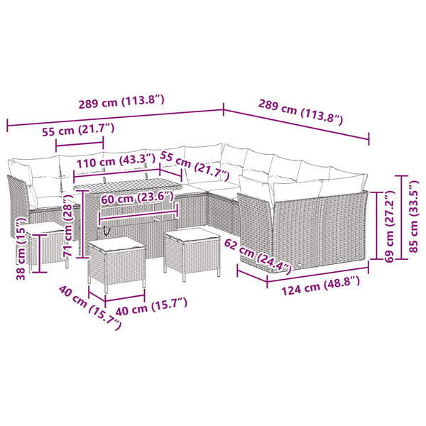 Schwarzes Poly-Rattan Gartensofa-Set, 14-teilig