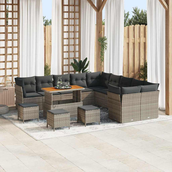 Gartensofa Set Grau Poly-Rattan 14-teilig