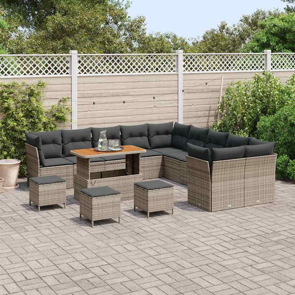Gartensofa Set Grau Poly-Rattan 14-teilig