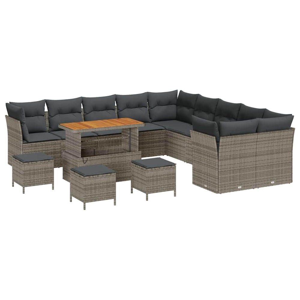 Gartensofa Set Grau Poly-Rattan 14-teilig