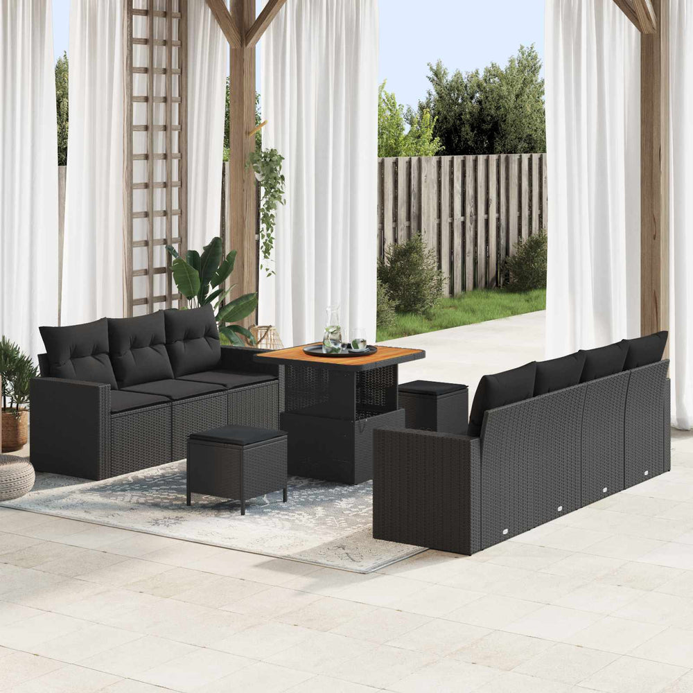 Garten Sofa Set 10-teilig Schwarz Rattan