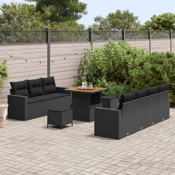 Garten Sofa Set 10-teilig Schwarz Rattan
