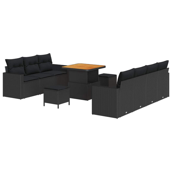 Garten Sofa Set 10-teilig Schwarz Rattan