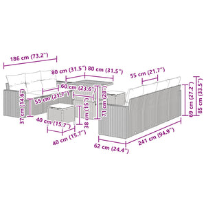 Garten Sofa Set 10-teilig Schwarz Rattan