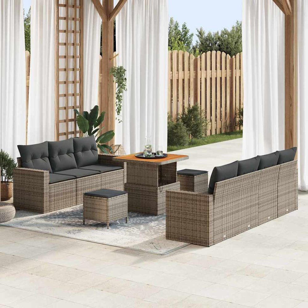 vidaXL Salon de jardin 10 pcs Gris résine tressée