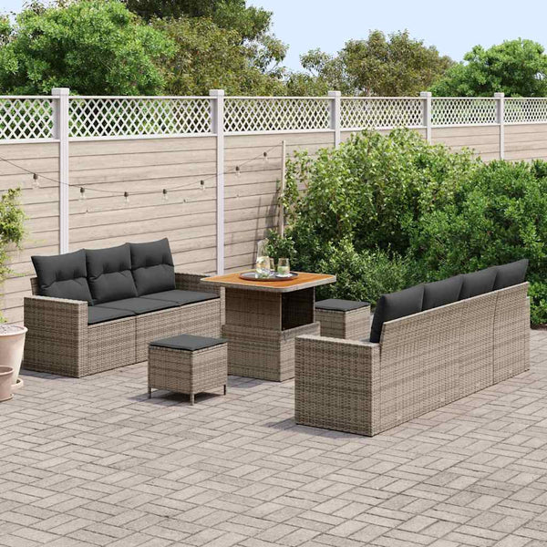 Garten Sofa Set Grau Poly Rattan 10-teilig