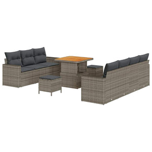 Garten Sofa Set Grau Poly Rattan 10-teilig