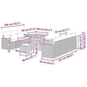 Garten Sofa Set Grau Poly Rattan 10-teilig