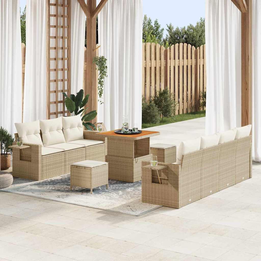 vidaXL Salon de jardin avec coussins 10 pcs Beige résine tressée
