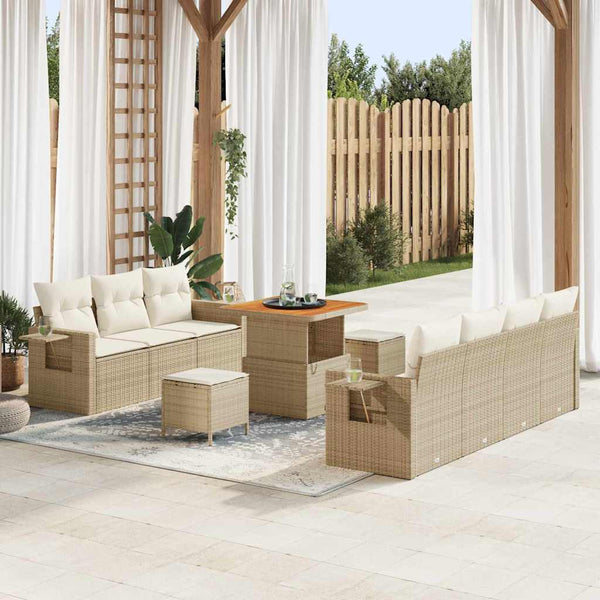 vidaXL Salon de jardin avec coussins 10 pcs Beige résine tressée