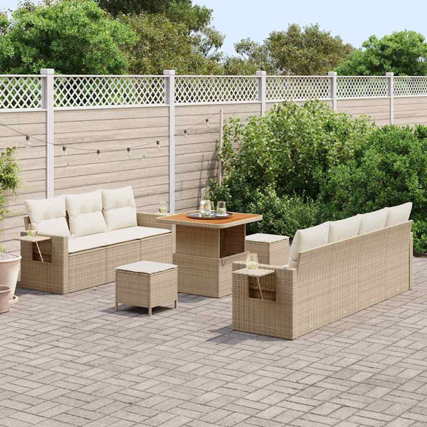 vidaXL Salon de jardin avec coussins 10 pcs Beige résine tressée