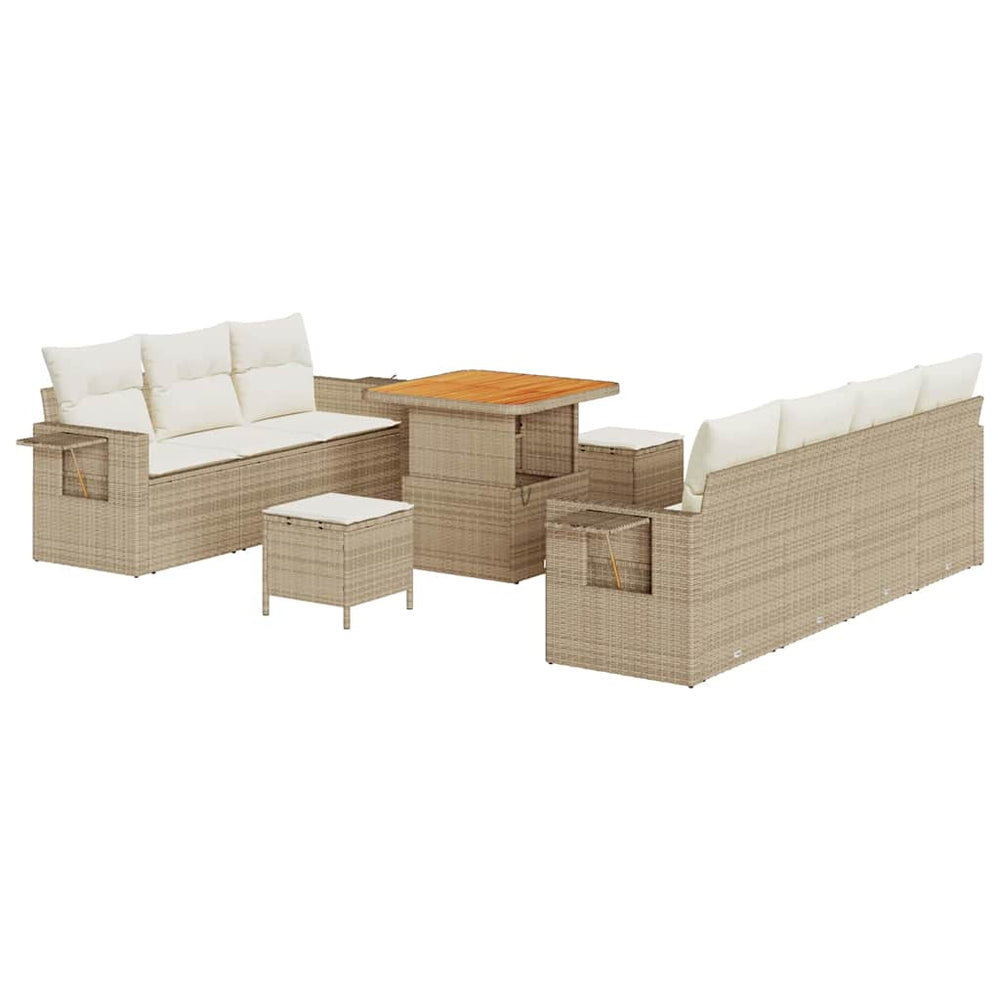 Gartensofa Set Beige Poly-Rattan 10-teilig
