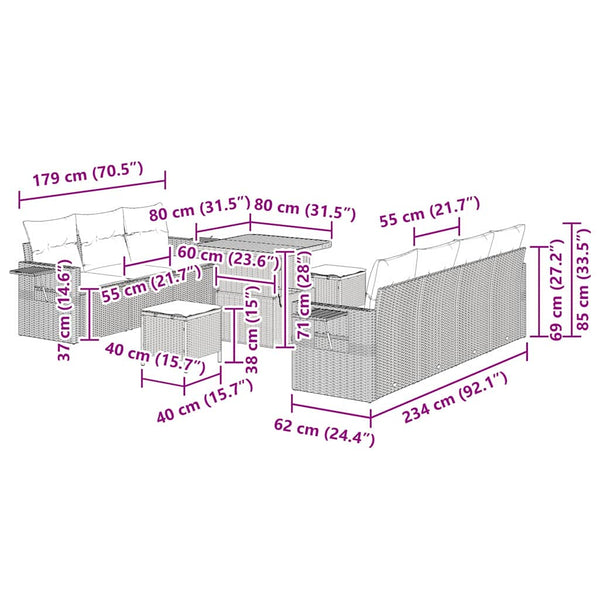 vidaXL Salon de jardin avec coussins 10 pcs Beige résine tressée