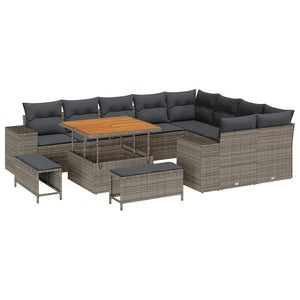 vidaXL Salon de jardin avec coussins 12 pcs Gris Résine tressée