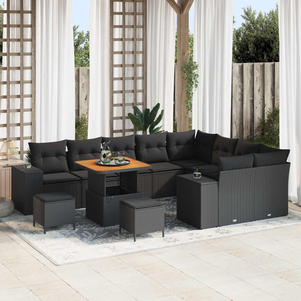 vidaXL Ensemble de canapés de jardin avec coussins 12 pcs Noir Résine tressée