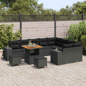 vidaXL Ensemble de canapés de jardin avec coussins 12 pcs Noir Résine tressée