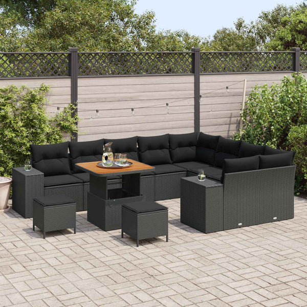 vidaXL Ensemble de canapés de jardin avec coussins 12 pcs Noir Résine tressée