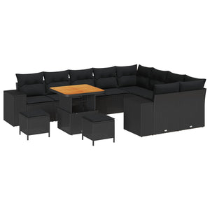 vidaXL Ensemble de canapés de jardin avec coussins 12 pcs Noir Résine tressée