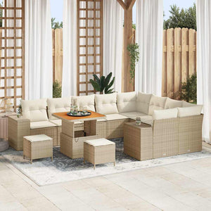 Gartensofa Set Beige Poly-Rattan mit Kissen