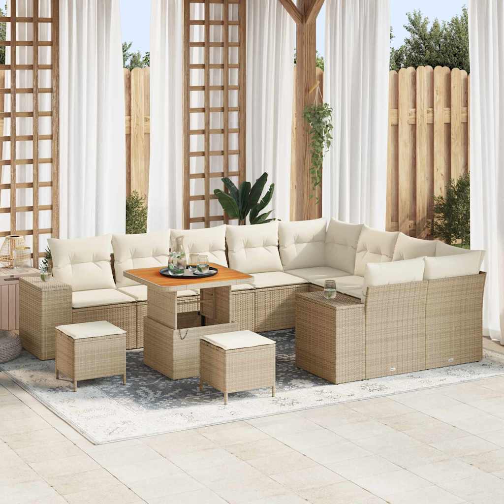 Gartensofa Set Beige Poly-Rattan mit Kissen