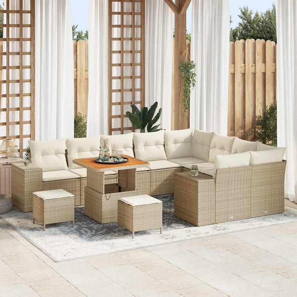 Gartensofa Set Beige Poly-Rattan mit Kissen