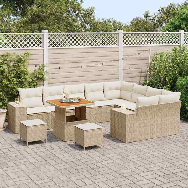 Gartensofa Set Beige Poly-Rattan mit Kissen