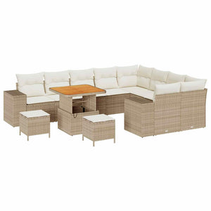 Gartensofa Set Beige Poly-Rattan mit Kissen