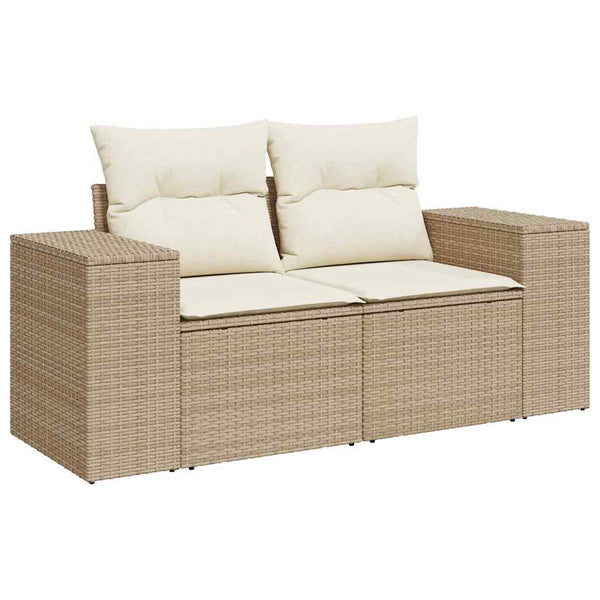 Gartensofa Set Beige Poly-Rattan mit Kissen