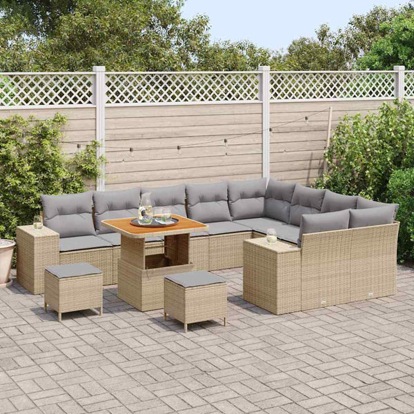 Garten Sofa Set Beige Poly Rattan 12-teilig