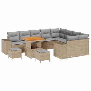 Garten Sofa Set Beige Poly Rattan 12-teilig