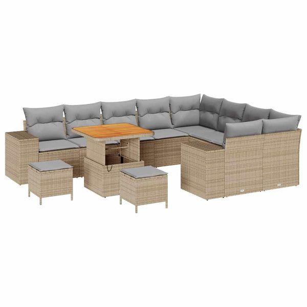 Garten Sofa Set Beige Poly Rattan 12-teilig