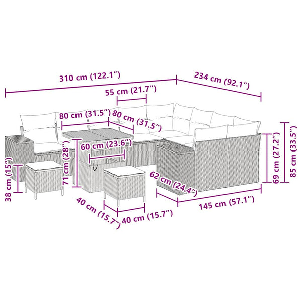 Garten Sofa Set Beige Poly Rattan 12-teilig