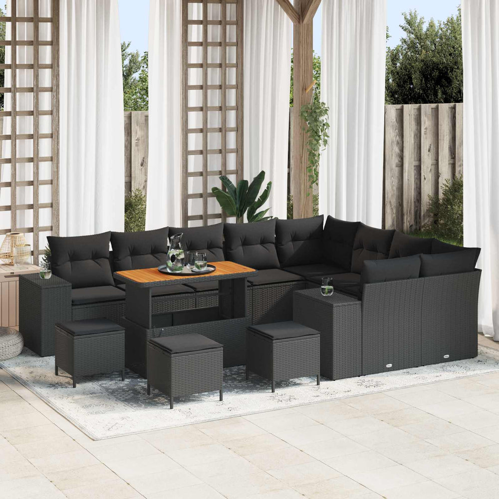 vidaXL Ensemble de canapés de jardin avec coussins 13 pcs Noir Rotin synthétique