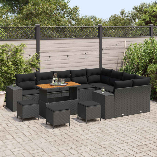 vidaXL Ensemble de canapés de jardin avec coussins 13 pcs Noir Rotin synthétique