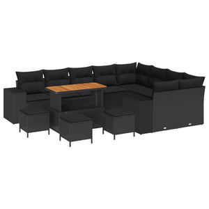 vidaXL Ensemble de canapés de jardin avec coussins 13 pcs Noir Rotin synthétique