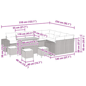 vidaXL Ensemble de canapés de jardin avec coussins 13 pcs Noir Rotin synthétique