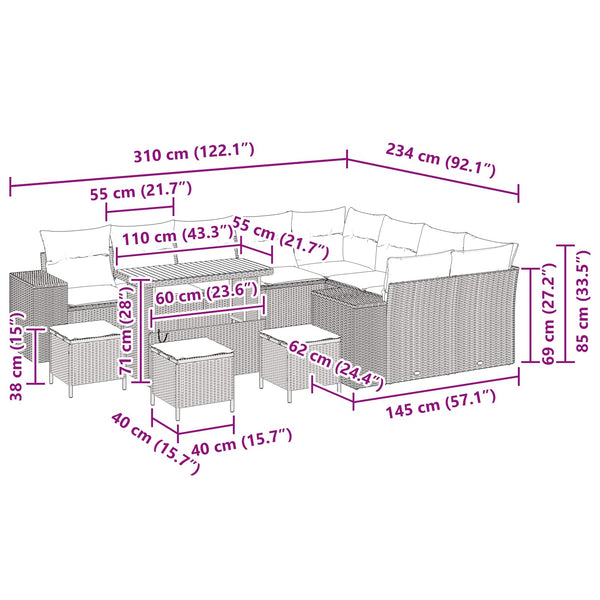 vidaXL Ensemble de canapés de jardin avec coussins 13 pcs Noir Rotin synthétique