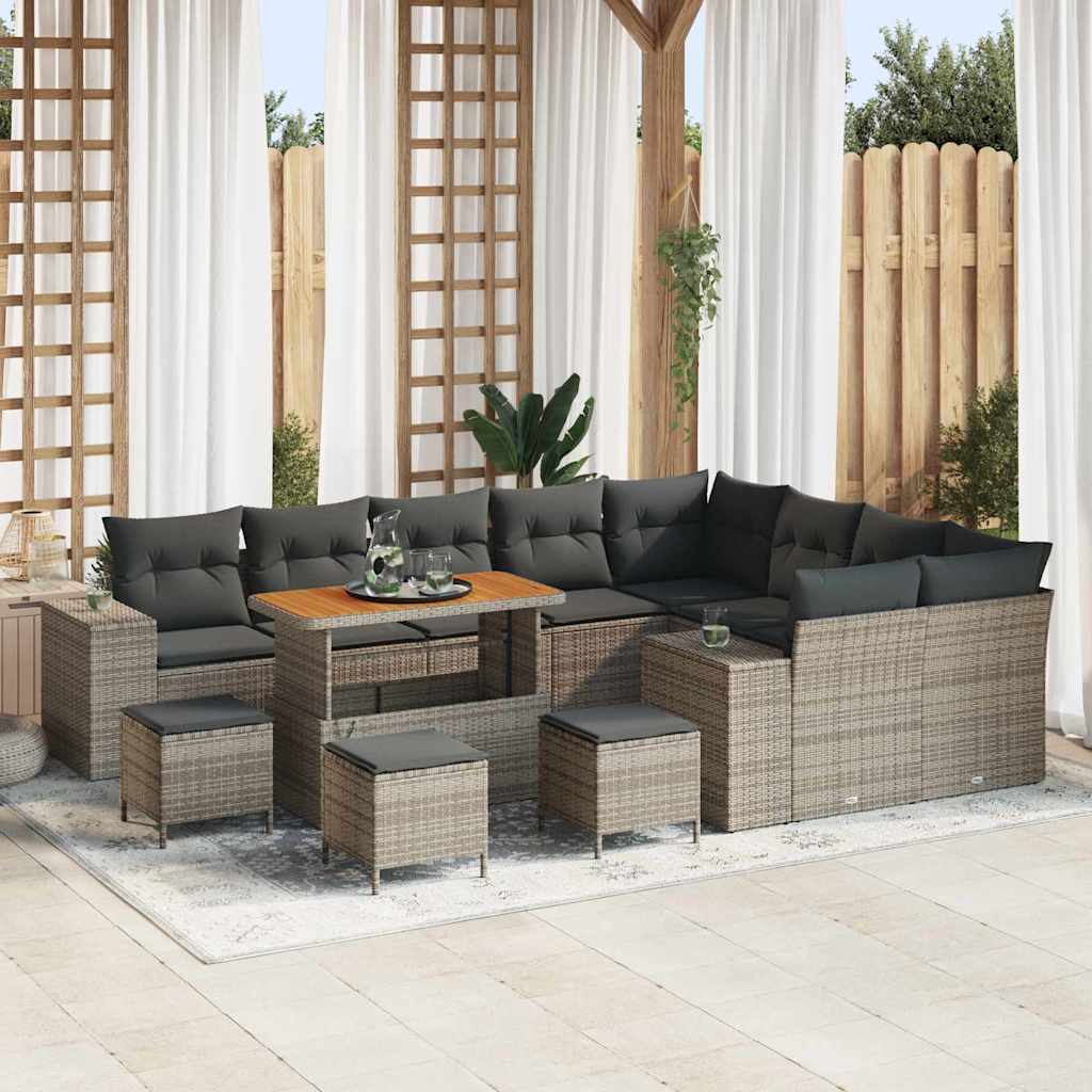 vidaXL Salon de jardin avec coussins 13 pcs Gris résine tressée