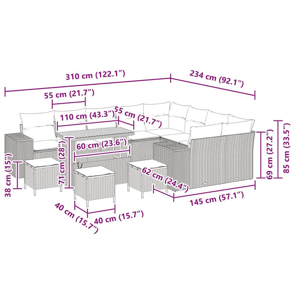 vidaXL Salon de jardin avec coussins 13 pcs Gris résine tressée