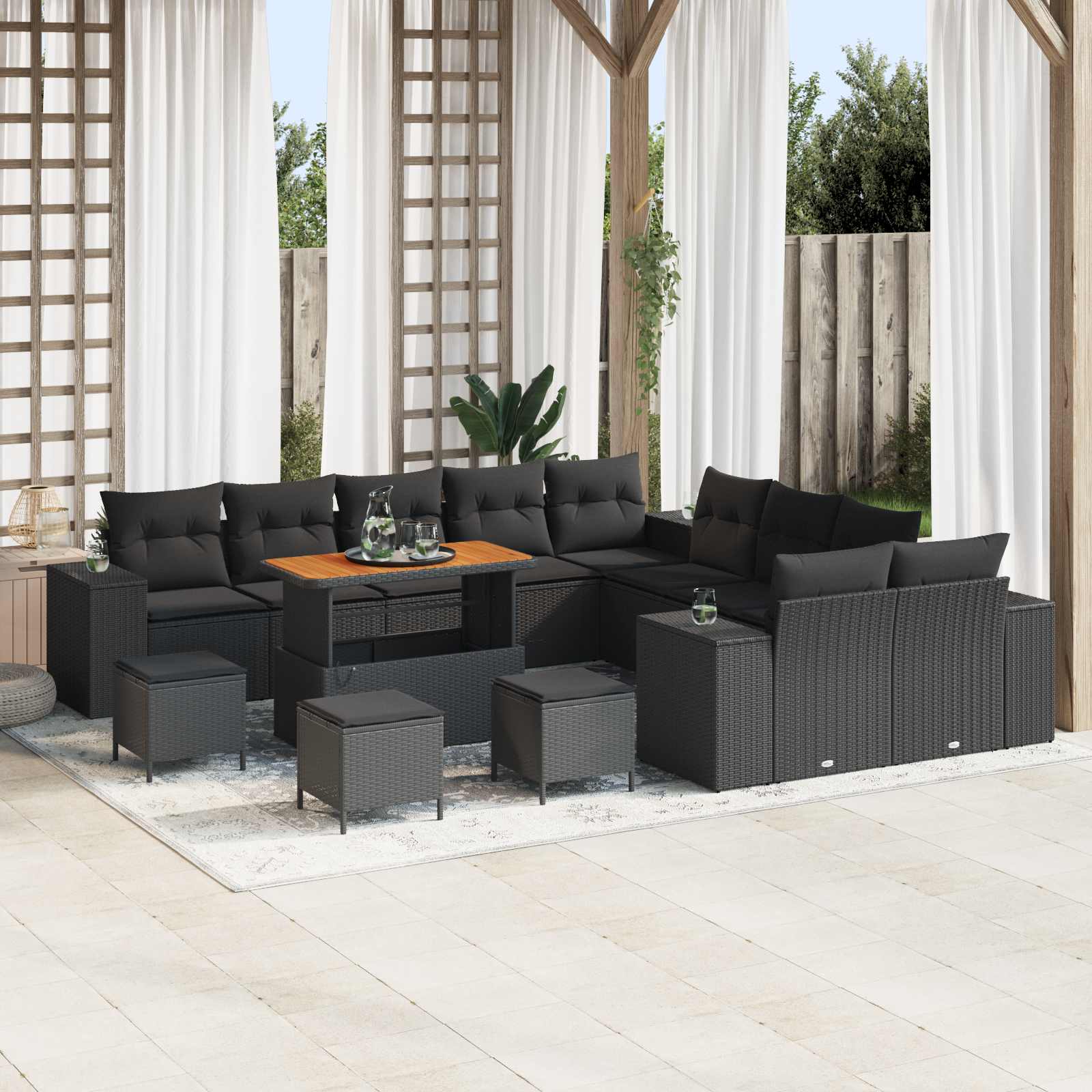 vidaXL Salon de jardin avec coussins 14 pcs Résine tressée Noir