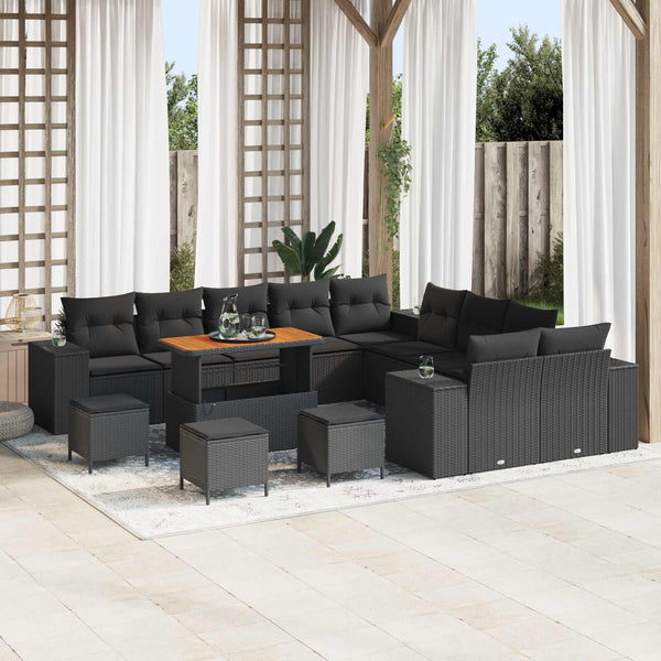 vidaXL Salon de jardin avec coussins 14 pcs Résine tressée Noir
